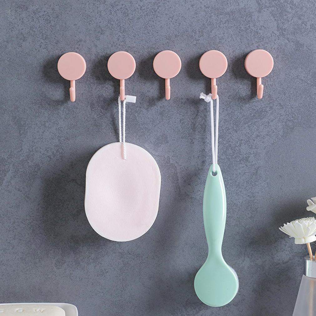 5Pcs Self Adhesive Wall Hook Strong Without Drilling Coat Bag Bathroom Door Kitchen Towel Hanger Punch-free Plastic Hooks Home Storage Accessories
