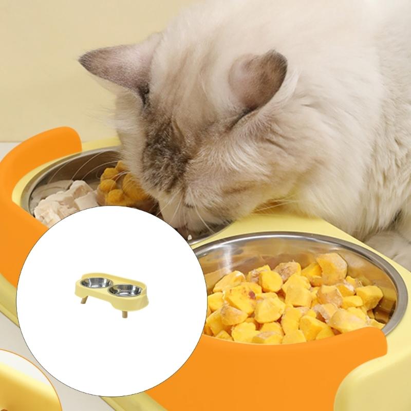 Stainless Steel Pet Bowl Sofa  Feeding With Base Food Water Separation Cats Double Bowl Fashion Feeding Large Capacity