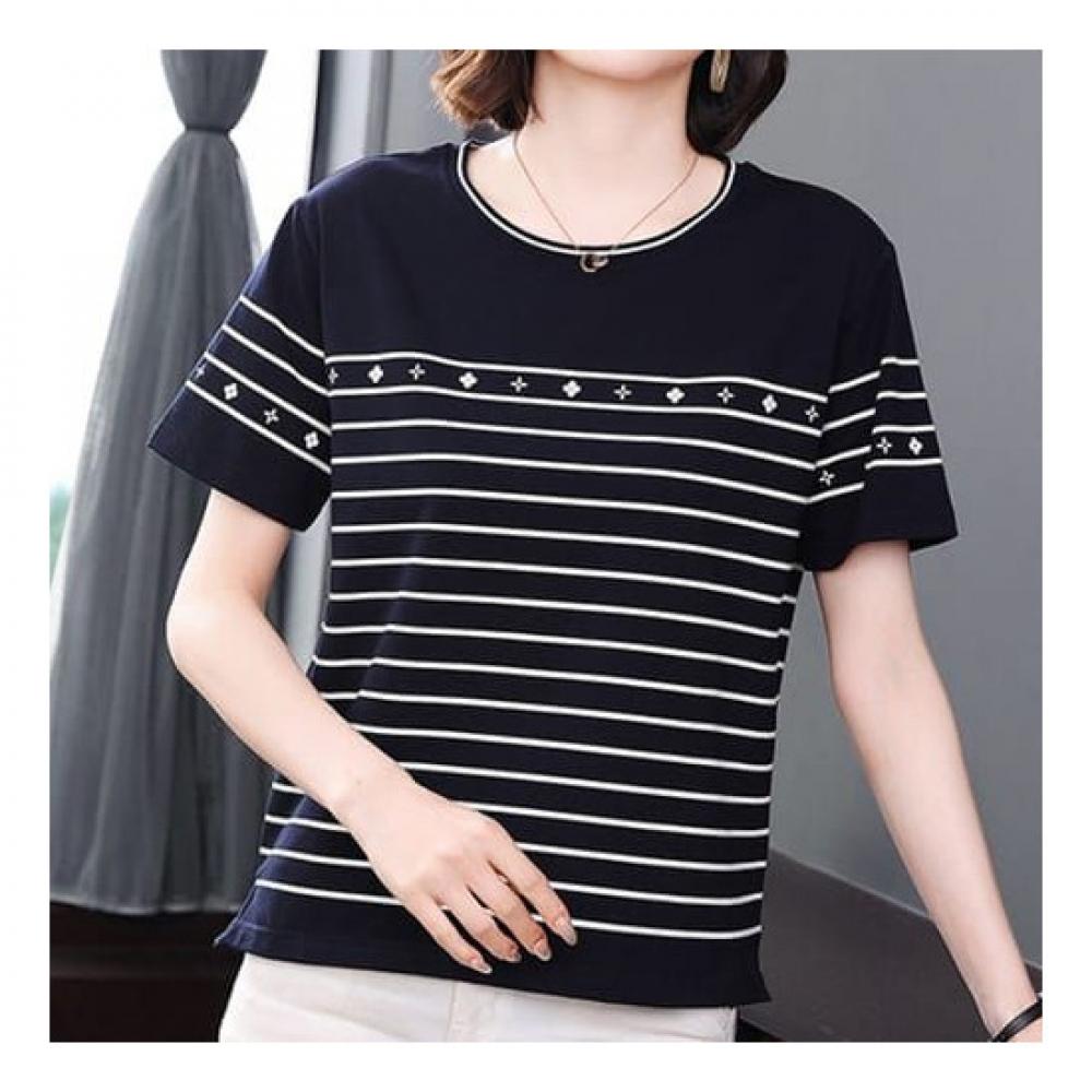 Navava Women NT1554 STriped PoinT Round Neck ShorT Sleeve T shirT