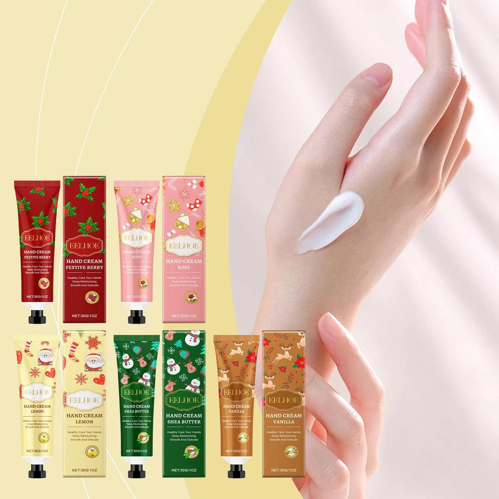 EELHOE Handcreme Set (5 Stück), Weihnachtsgeschenk, 5 Düfte, Pflanzenextrakte, reparierend und feuchtigkeitsspendend, tiefenwirksam feuchtigkeitsspendend, fruchtige und blumige Handlotion