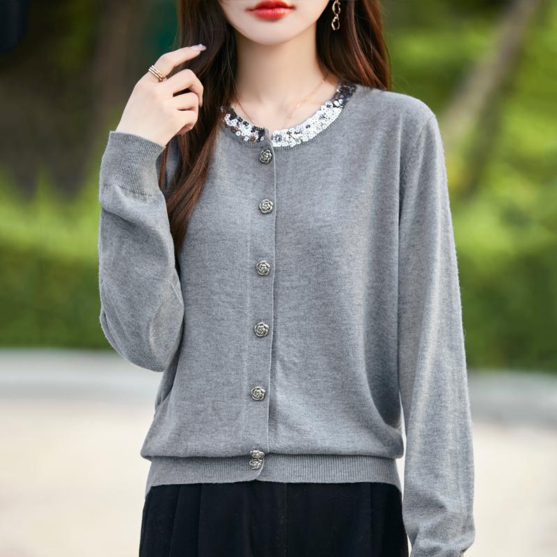 Women's Cashmere Cardigan Qinghe Cashmere 50% Wool 50% Silk Women's Autumn and Winter Cashmere Cardigan Soft and Warm