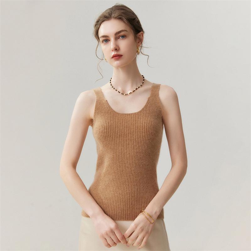 Lekasha 100% Pure Cashmere V-Neck Slim-Fit Ribbed Camisole Base Layer