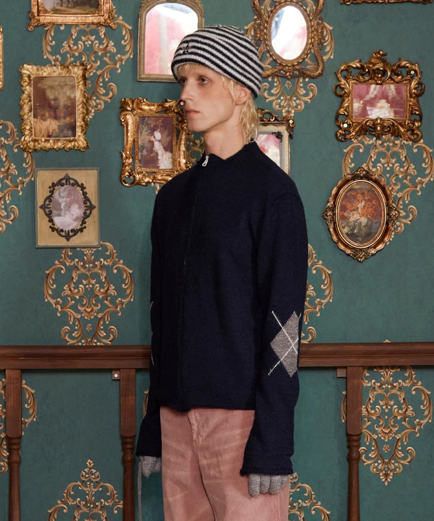 Unalloyed Argyle Zip-Up Knit / Navy