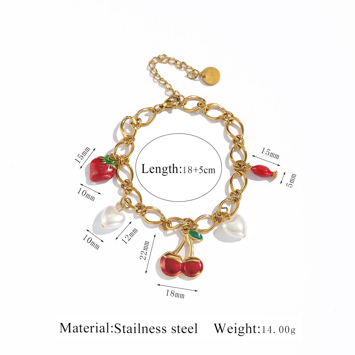 

SOVOB Sweet Fruit Collection Cherry Pendant Bracelets For Women s & Girl s Stainless Steel 18K Gold Plating Wrist Jewelry