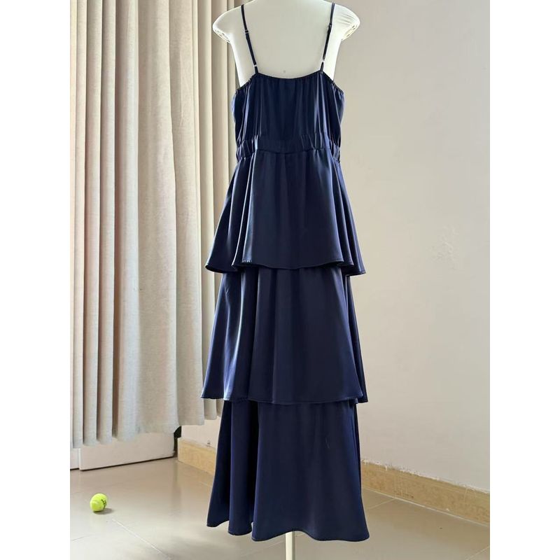 Satin Fabric Glossy Smooth Draping Multi-Layer Skirt Cake Skirt Dress