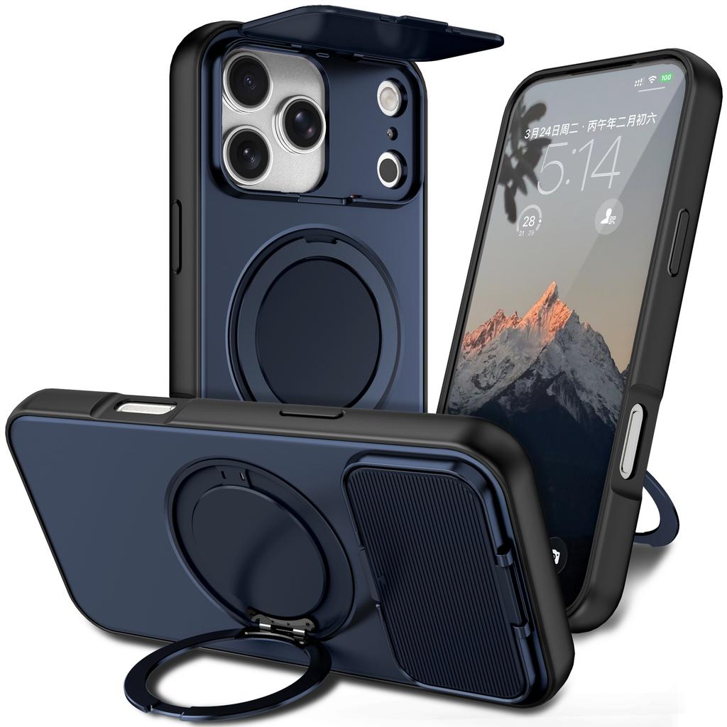 case for 17 16 15 14 13 12 pro max 360 degree rotating magnetic bracket lens protective cover tough shell plain With Holder