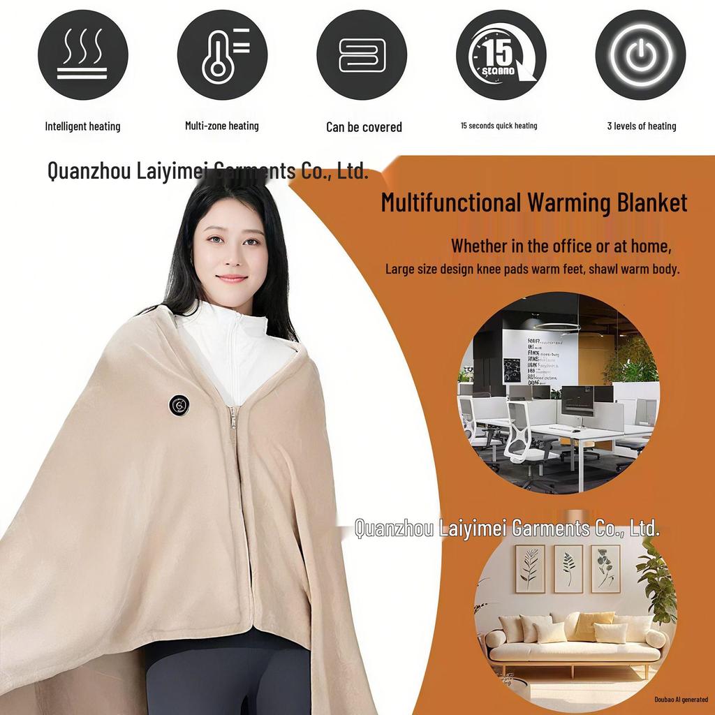 Winter Flannel Heated Shawl: Thick Velvet Electric Blanket for Warmth & Cold Protection