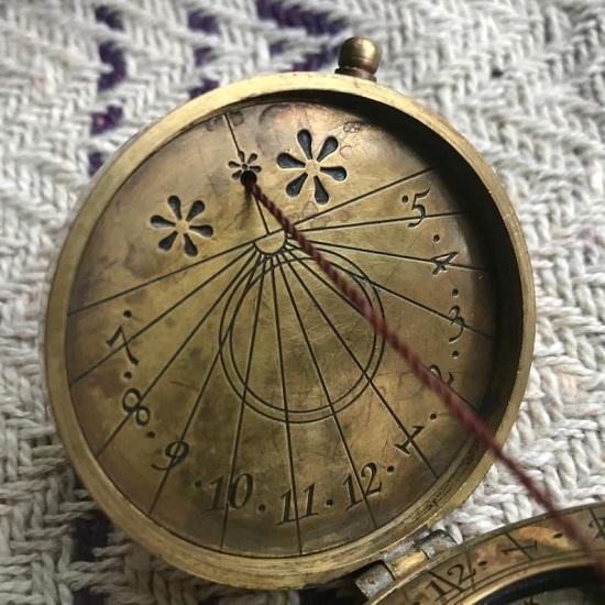 Handcrafted Brass Sundial  Navigation Tool Old World Timepiece Brass Pocket Compass Nautical Compass