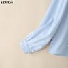 VONDA Womens Casual Tie Up V Neck Long Sleeve Casual Office Shirts Blouse