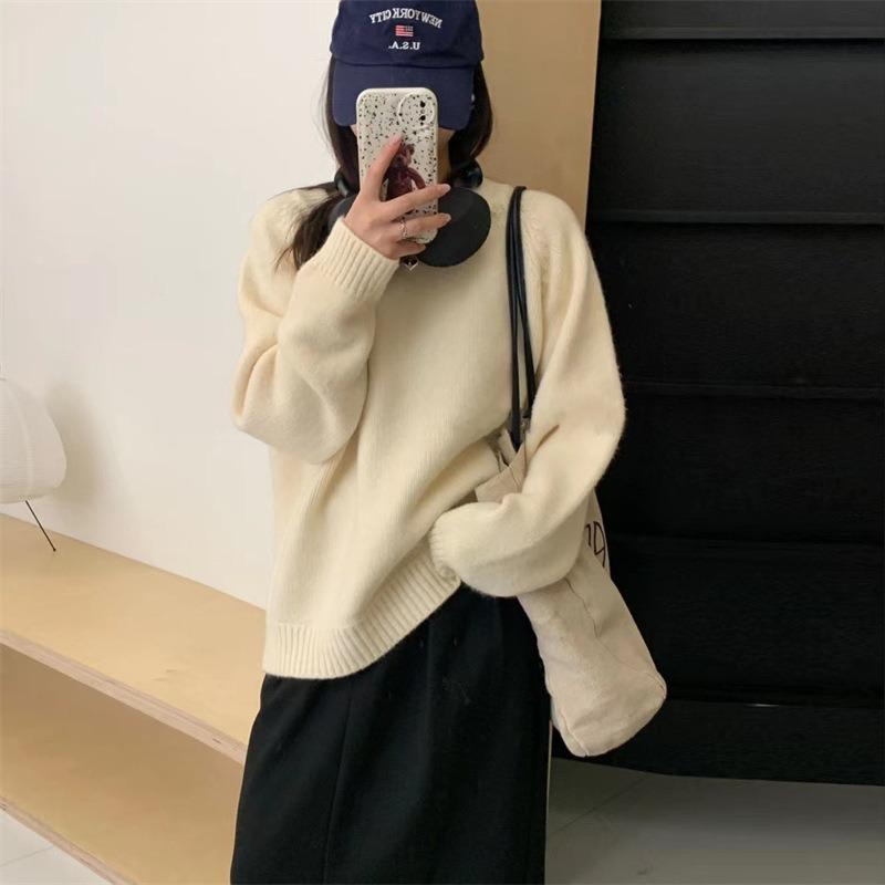 Thick Round Neck Pullover Sweater Women's Autumn and Winter New Loose Soft Waxy Candy-colored Knitted Top Outer Wear