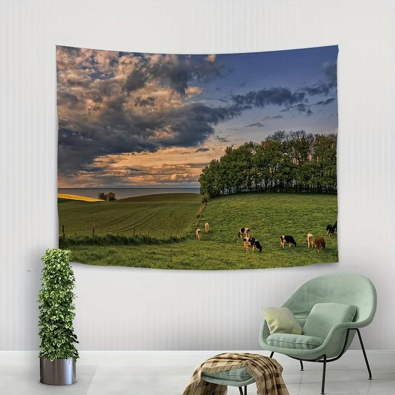 VIKAMA Pastoral Landscape Cow Pasture Tapestry Living Room Bedroom Headboard Wall Decor Tapestry InstagramStyle Room Decor