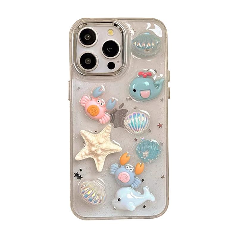 For IPhone16promax Cute Ocean Summer Fresh Mobile Phone Case for Apple 17 Whale Crab Starfish