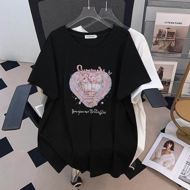 

Women s Plus Size Slimming Loose Mid-Length Short-Sleeve Round Neck T-Shirt (Sizes 200-350 Jin) 7XL