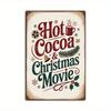 1pc Putuo Decor Vintage Metal Tin Sign - Hot Cocoa & Christmas Movies Retro Wall Decor - Heavy-Duty Metal Holiday Decoration - R