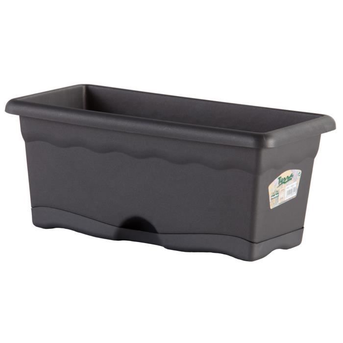 Jardinière Rectangulaire - PLASTIKEN - 40 X 20 Cm - Anthracite - Avec Plateau