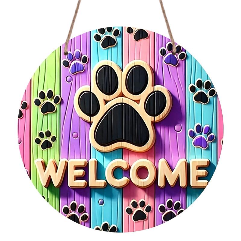 [Paw Print Welcome Sign] 2D Flat, 1pc Bohemian Style Paw Print Welcome Sign - Pre-Drilled for Hanging, Versatile Home Bar Decor, No Electricity