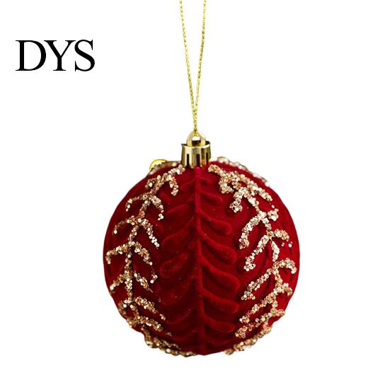 Luxury Holiday Tree Decorations Burgundy Velvet Christmas Ball Ornaments, 3.15 Inch Glitter Flocked Decorative Hanging Balls Decoration, Plastic