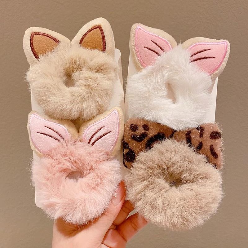 Autumn Winter Plush Cat Ear Hair Ring Female Cute High Elasticity Children Hair Rope Simple Hair Accessories