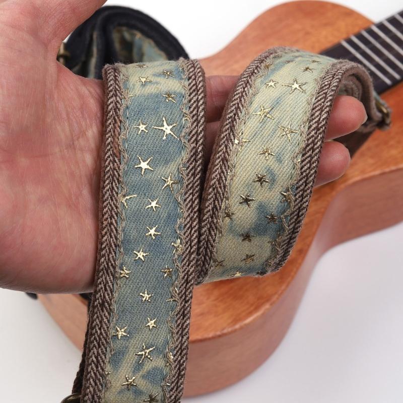 Cowboy Star Pattern Ukulele Strap Leather Adjustable Shoulder Strap Acoustic Ukulele Belt for Comfortable Playing
