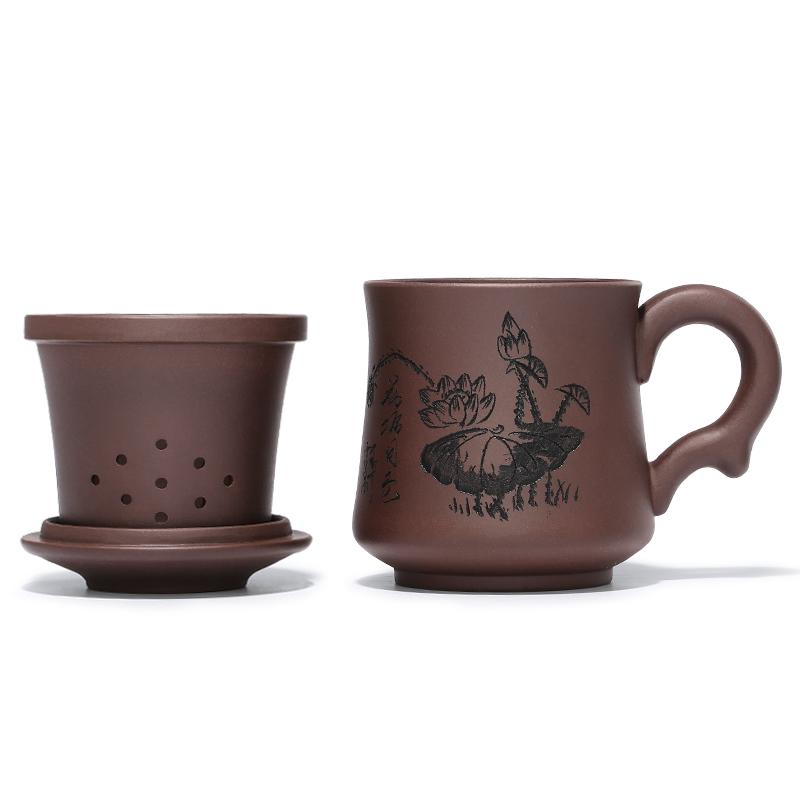 Jinxiangyu Tea Cup Office Mug Yixing Zisha Original Ore Tea Infuser Inner Container Gift Box, Lotus Pond Moonlight 350ml
