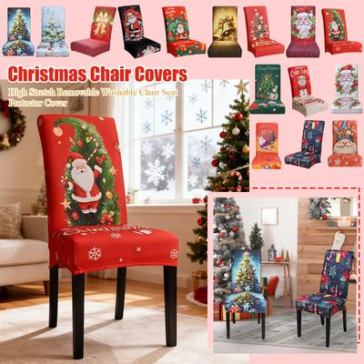 Christmas Chair Covers,High Stretch Removable Washable Chair Seat Protector Cover For Christmas Decoration Christmas Theme Decor