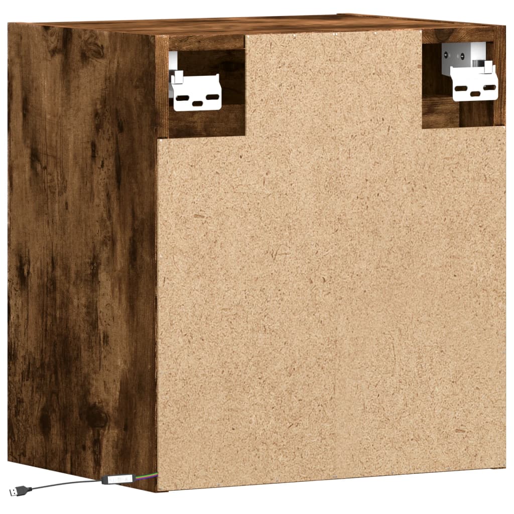 Wall Mounted Nightstand with LED Lights Smoked Oak