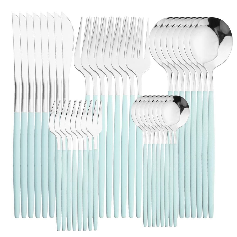 Set di Posate d'Argento da 40 Pezzi Posate in Acciaio Inossidabile Coltello da Cena Occidentale Forchetta Cucchiaio Stoviglie Cucchiaini da Tè Forchetta per Frutta e Torta Cucina