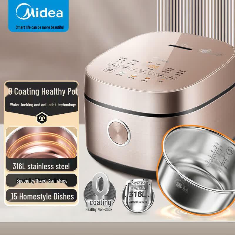 Midea 4L Slimme Rijstkoker met 316L Roestvrijstalen Binnenpan CN-stekker (adapter meegeleverd)