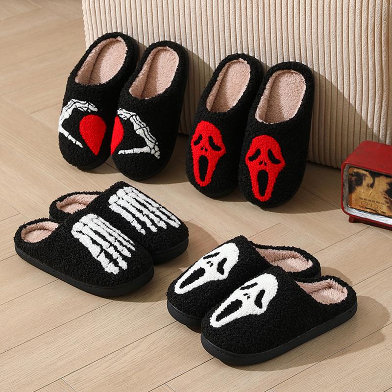 Autumn Winter Halloween Slippers Women Indoor Home Non Slip Warm Cotton Slippers Woman Lightweight Soft Plush Slides