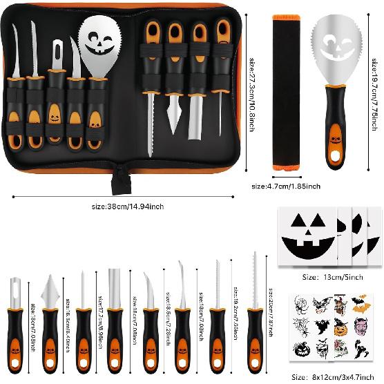 Tavolozza Fine Arts Professional Pumpkin Carving Kit, 26 PCS Heavy Duty Stainless Steel Tools with 9 Knives, Saw & Scoop, Halloween Carving Set with