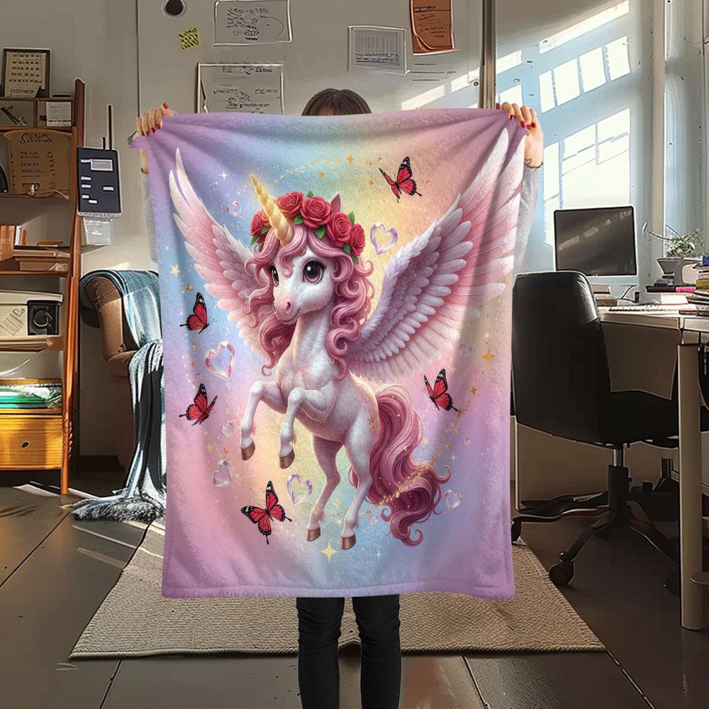 1Pc Angel Animals Print Flannel Blanket, High quality Comfortable for All Seasons, Home Decor, Warmth and Comfort, Perfect for Christmas Gifts