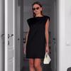 2024 Autumn European & American Women's Solid Color Casual Round Neck Sleeveless Short Dress