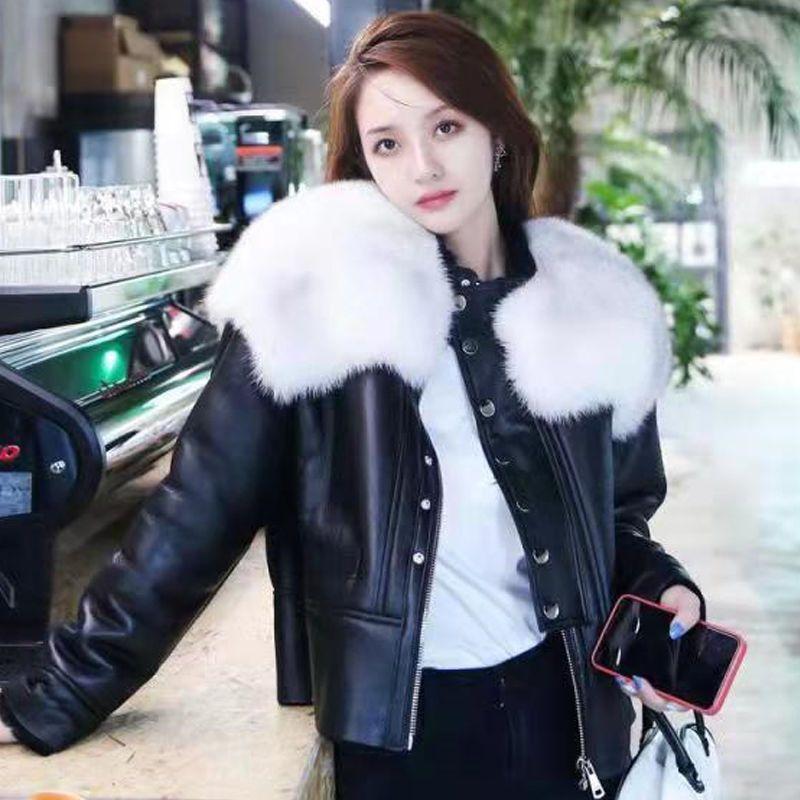 

Куртка из искусственной кожи с мехом и кашемиром, искусственная овчина, женская куртка из искусственного меха, осень-зима 2024, новая кожаная куртка для молодых M Recommended 86-57.5 kg чёрный