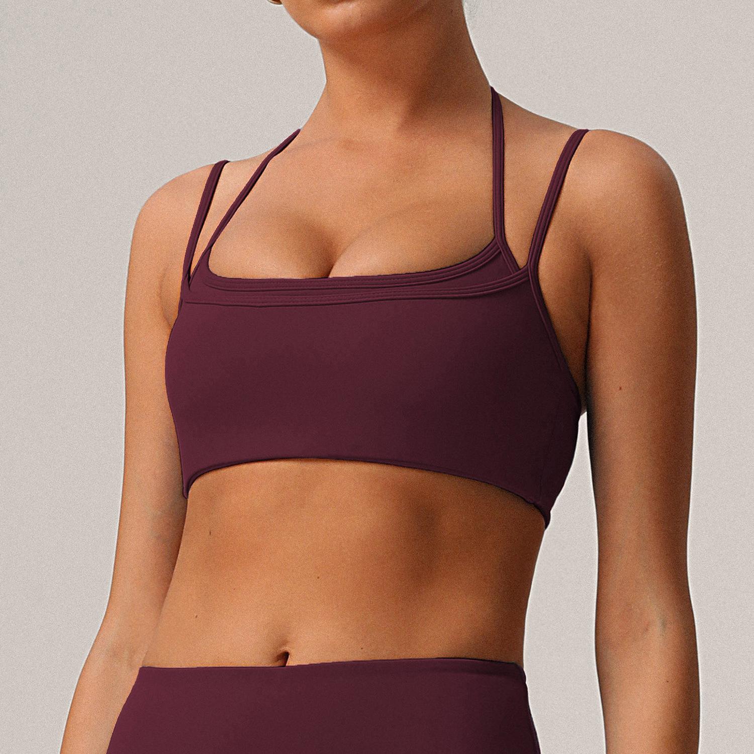 

Women s Quick-Dry Halter Neck Yoga Bra: High Elastic, Thin Strap, Backless Design for Fitness & Running S (65B-70B)