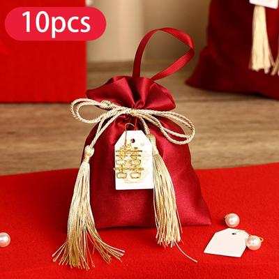 10 Piezas Bolsas Rojas con Cordón para Detalles de Boda, Bolsas de Satén para Golosinas