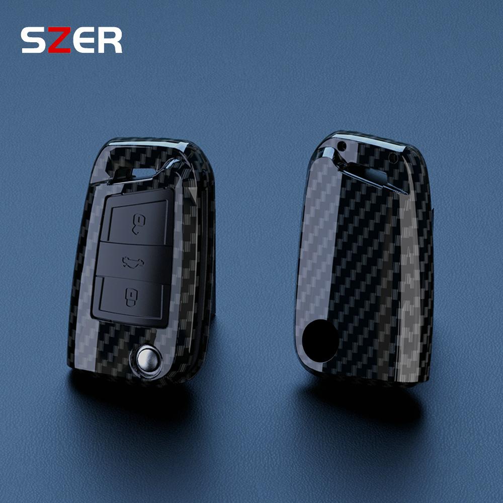 Abs Carbon Fiber Car Key Case Cover Fob For Vw Volkswagen Golf 7 Mk7 Tiguan Mk2 For Seat Ateca Leon Fr 2 Ibiza For Skoda Octavia