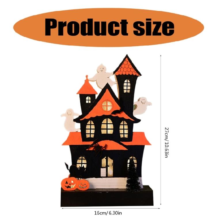 Halloween Party Wood Sign LED Lighted Ghostly Haunted Houses Decors Pumpkin Ornament with Realistic Detail Table Decors