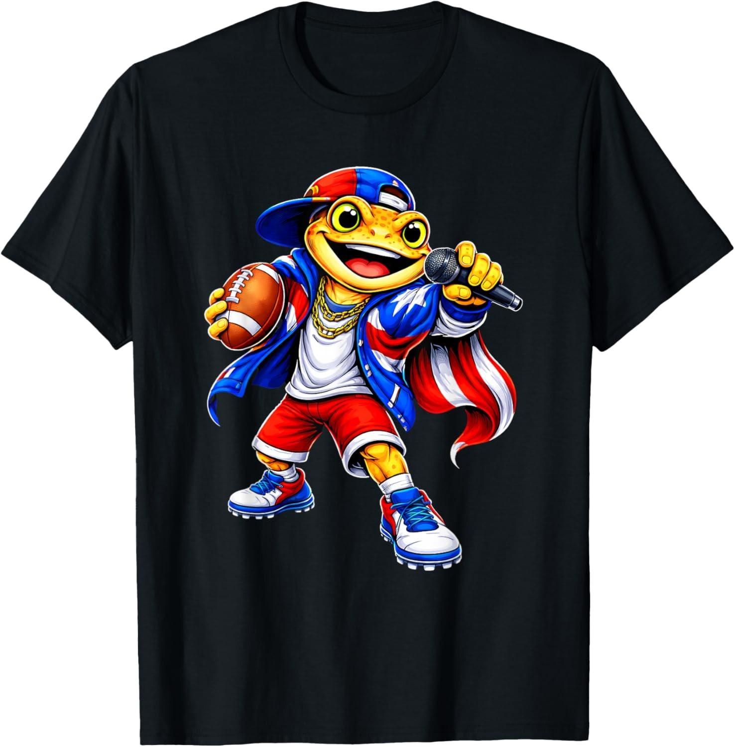 Puerto Rico Flag Music Coqui Frog Funny Football T-Shirt - USA Size S разноцветный