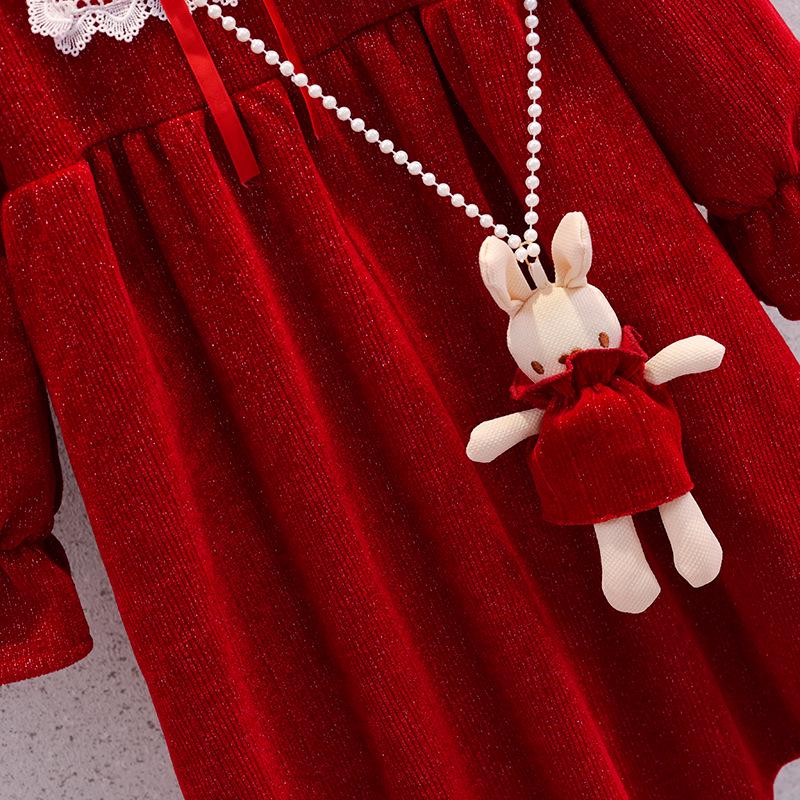 Girls' Red Princess Dress for Autumn/Winter - Christmas & Chinese New Year