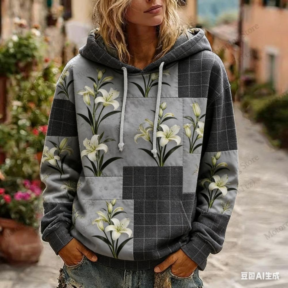 Retro Floral 3d Print Women's Hoodies European American Style Hoodie Women Fashion Casual Sweatshirt Women Clothes Top