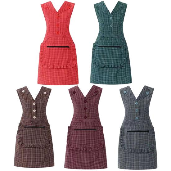 Practical Oil-proof Stain-proof Lace Up Design 5 Button Apron Waistcoat Cooking Workwear Daily Use