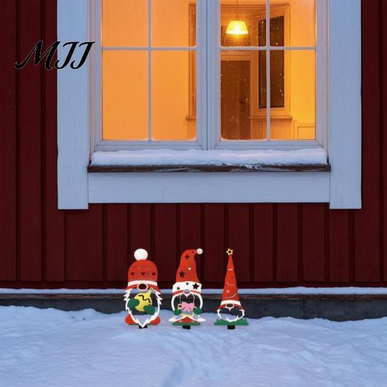 Christmas Landscape Accents 4Pcs Metal Gnome Garden Stakes, Outdoor Decorative Iron Yard Signs, Weather Dwarf Signs Resistant Sculptures