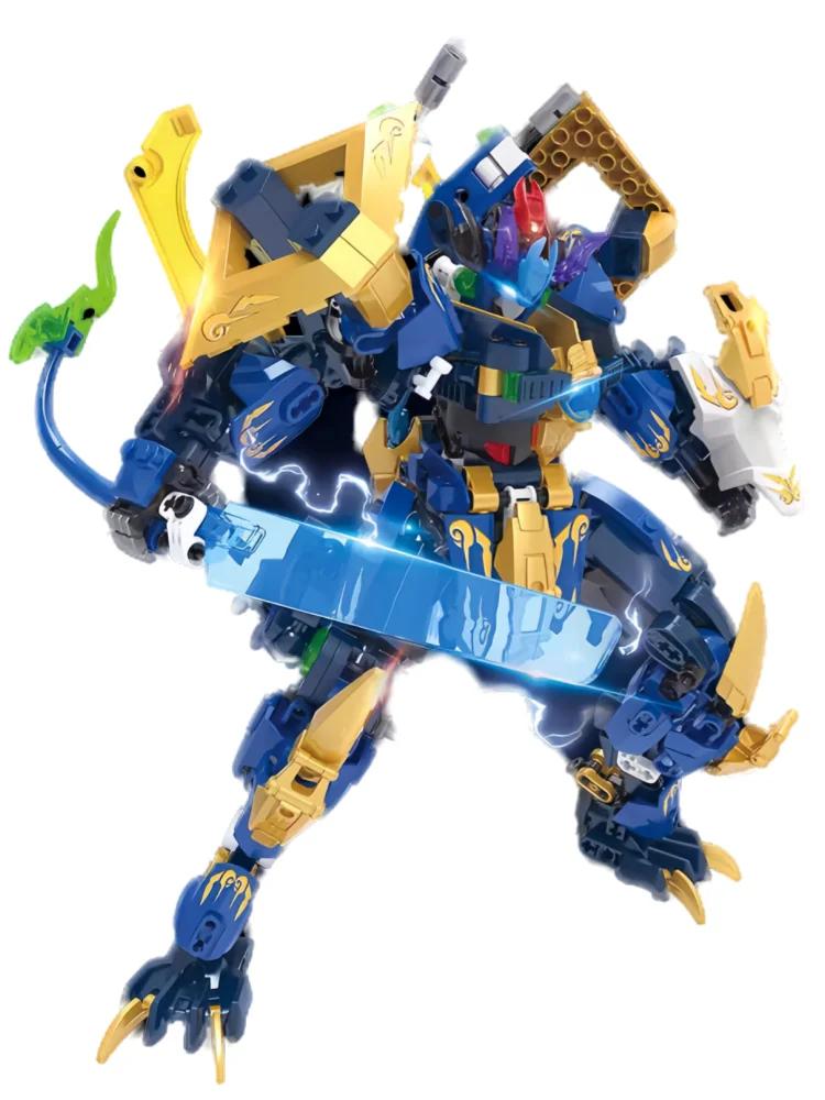 The Latest  Blue Dragon and White Tiger Assembled Direct Transformation Mecha Boy Building Blocks Educational Toy Holiday Gift