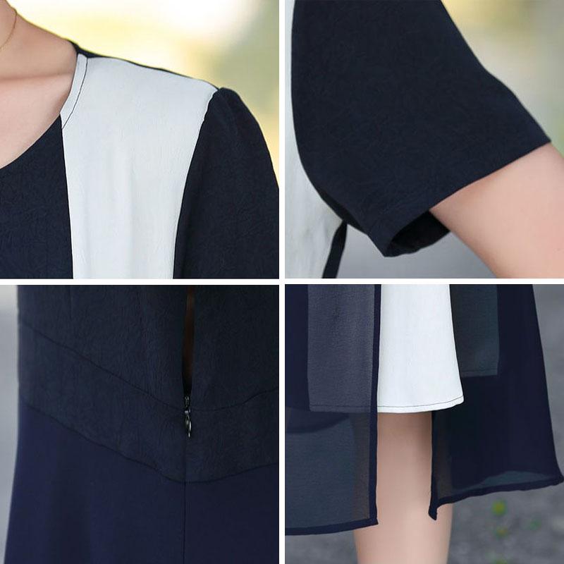 Vestido de verano para mujer, vestido suelto de gasa de talla grande, manga corta, Color sólido, cintura a la moda, vestido de una línea