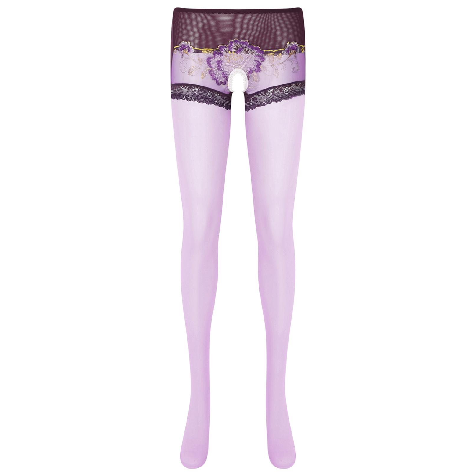 

Жіночі прозорі колготки з квітковою вишивкою, мереживною обробкою, колготки із середньою талією, прозорі легінси, подарунок на медовий місяць L