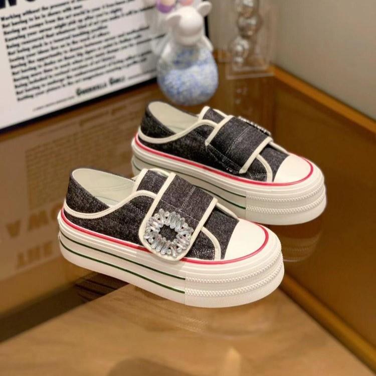 

Туфли на платформе из парусины, женские летние туфли Niche Design Two Wear со стразами и липучками, увеличивающие рост, повседневные спортивные туфли для сноуборда 40 темно-синий