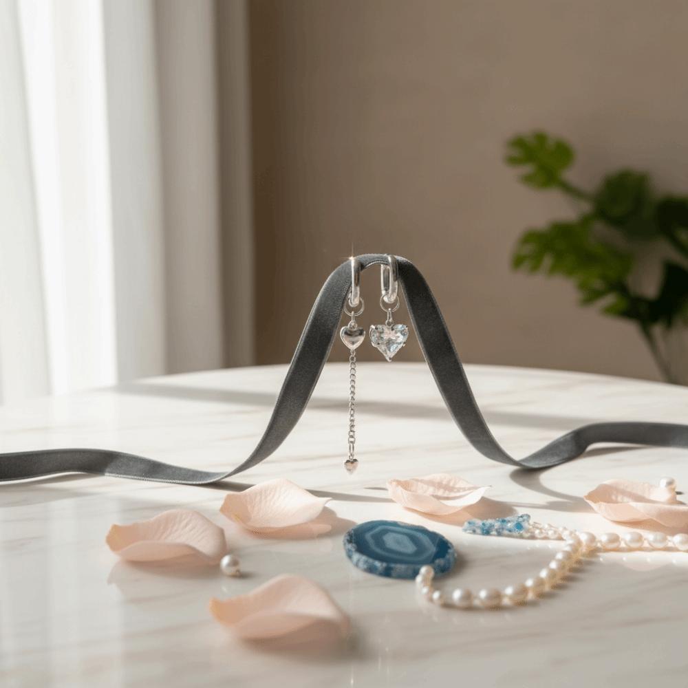Tassel Design Asymmetric earrings Y2K Crystal Heart Earrings Long Pendant Earrings  Daily Wear