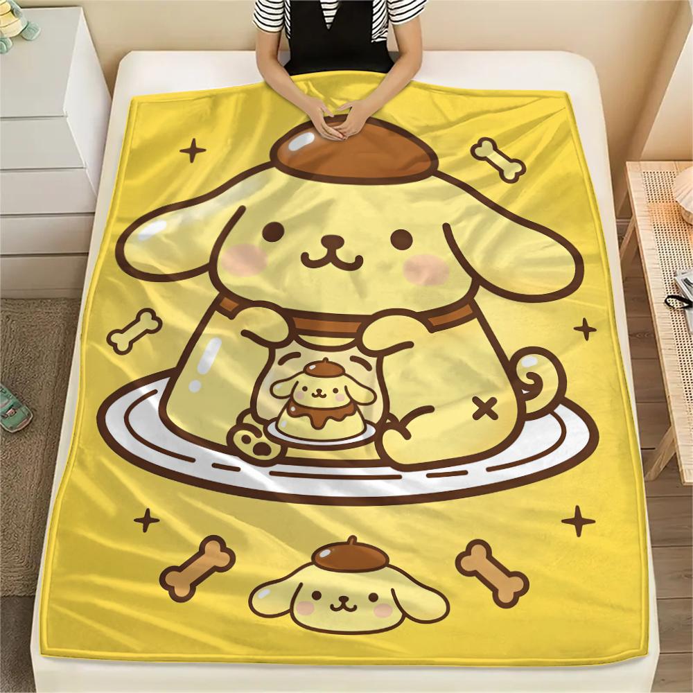 1PC Pompompurin Print Flannel Blanket, High quality All Seasons, Home Decor, Warmth and Comfort, Perfect for Christmas Gifts
