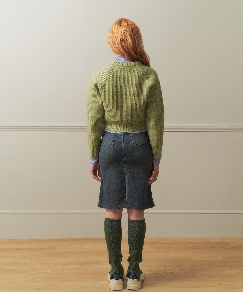 Tobaseu Hazzi Crop Raglan Knit Top (Melange Green)