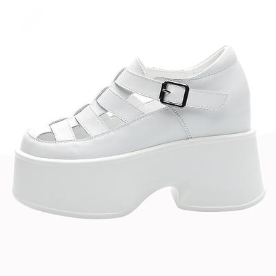 Sandálias Femininas Sapatos Confortáveis Fivela Moda Verão Bico Redondo Plataforma Salto Plataforma Alto Escondido Feminino Respirável Novo